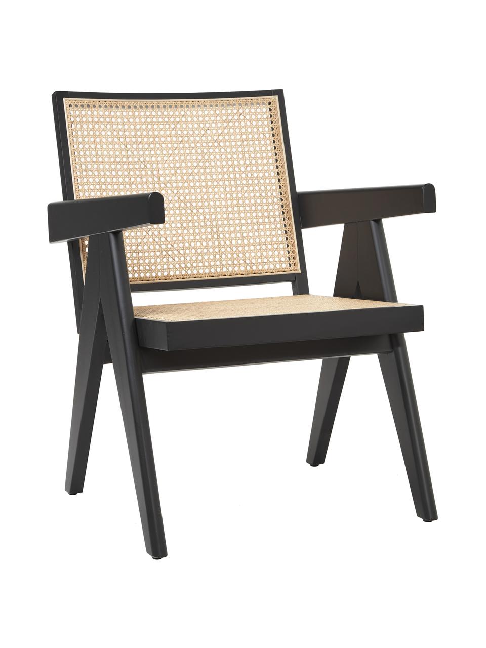 Sedia a poltrona con intreccio viennese Sissi, Struttura: legno massiccio di faggio, Seduta: rattan, Legno di faggio nero verniciato, beige, Larg. 58 x Prof. 66 cm