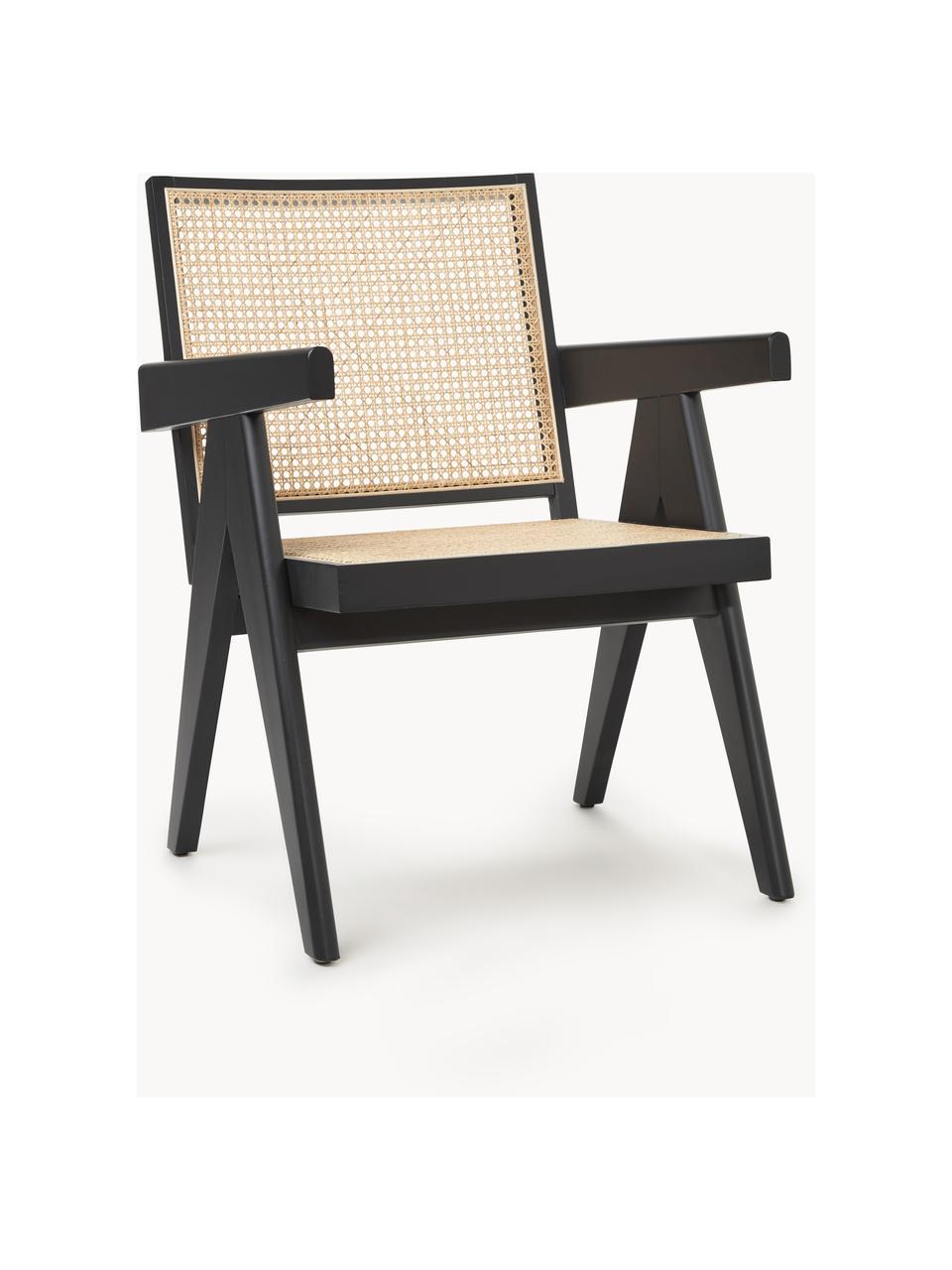 Sedia a poltrona con intreccio viennese Sissi, Struttura: legno massiccio di faggio, Seduta: rattan, Nero, beige chiaro, Larg. 58 x Prof. 66 cm