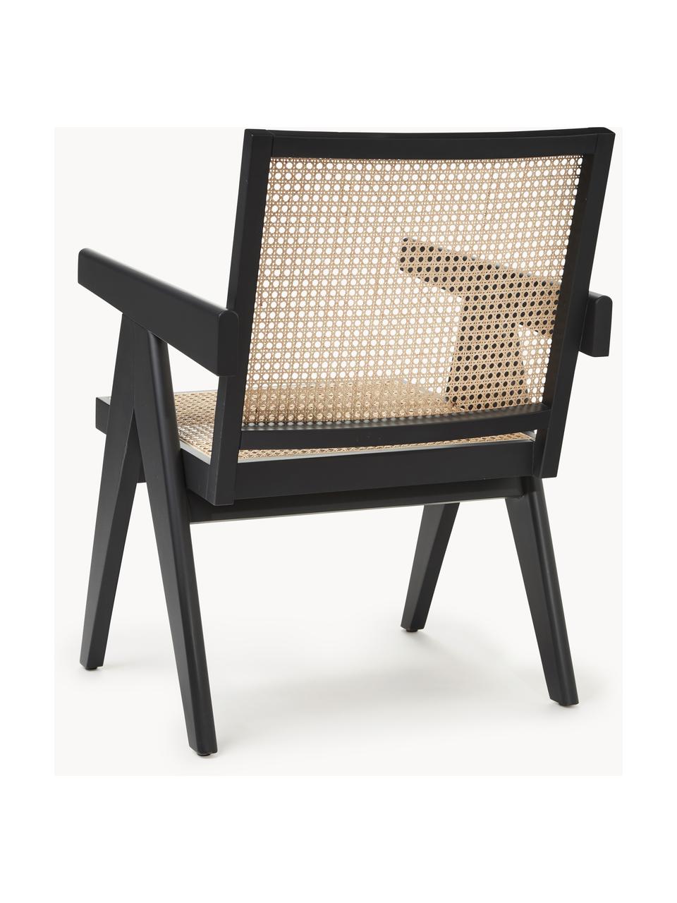 Sedia a poltrona con intreccio viennese Sissi, Struttura: legno massiccio di faggio, Seduta: rattan, Nero, beige chiaro, Larg. 58 x Prof. 66 cm