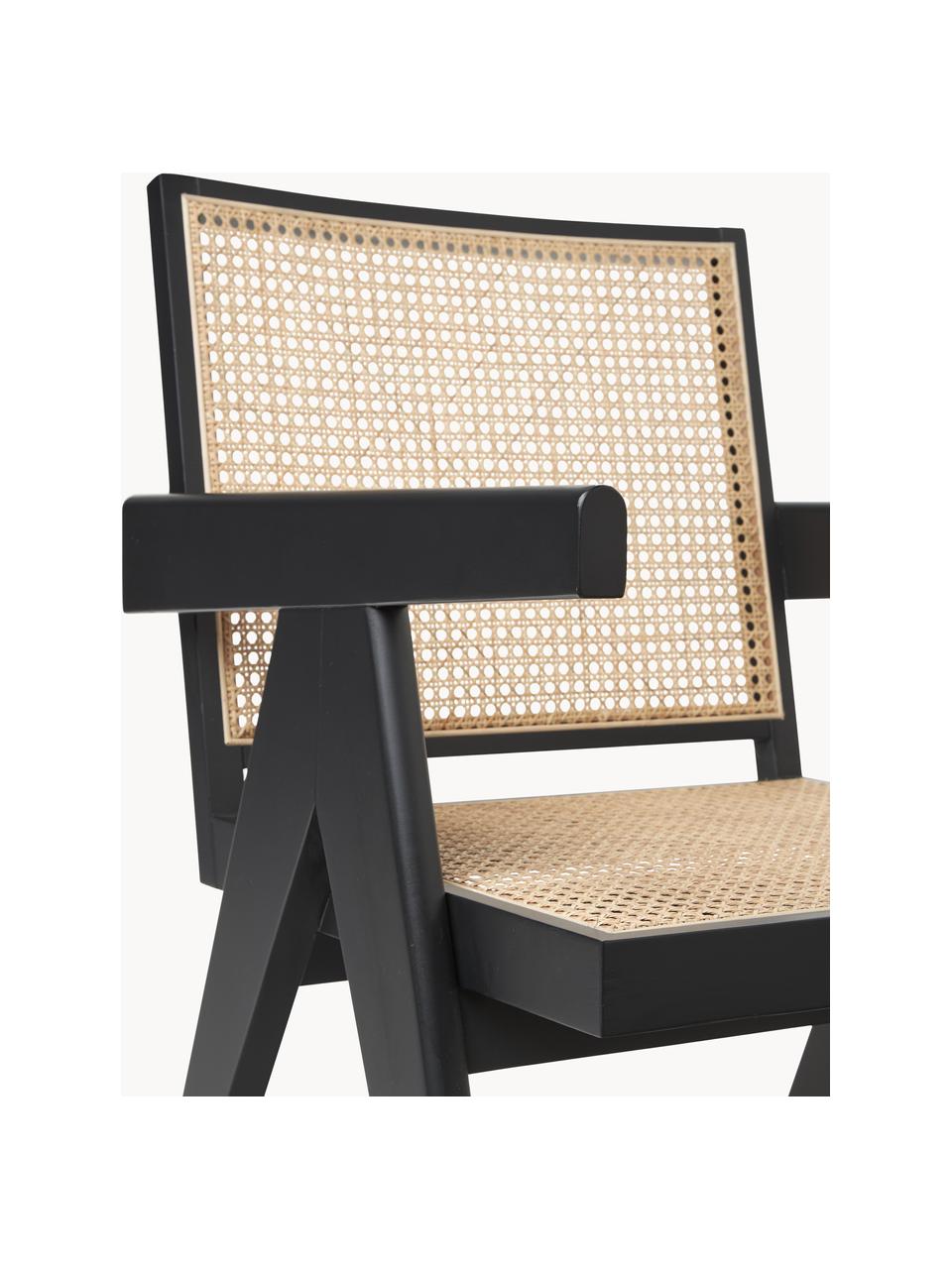 Sedia a poltrona con intreccio viennese Sissi, Struttura: legno massiccio di faggio, Seduta: rattan, Rattan, nero, Larg. 58 x Prof. 66 cm