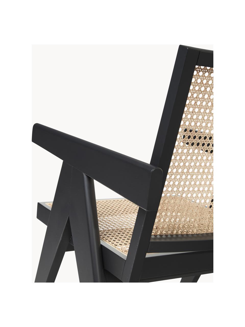 Loungefauteuil Sissi met Weens vlechtwerk, Frame: massief eikenhout, Zitvlak: rotan, Zwart, B 58 x D 66 cm