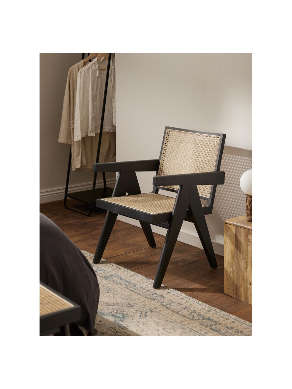 Sedia a poltrona con intreccio viennese Sissi, Struttura: legno massiccio di faggio, Seduta: rattan, Nero, beige chiaro, Larg. 58 x Prof. 66 cm