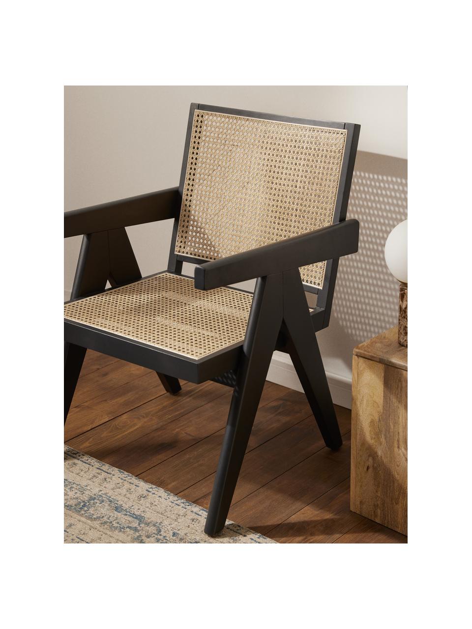 Loungefauteuil Sissi met Weens vlechtwerk, Frame: massief eikenhout, Zitvlak: rotan, Zwart, B 58 x D 66 cm