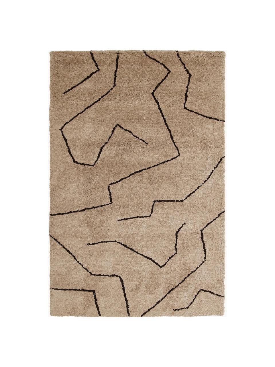 Handgetufteter Hochflor-Teppich Davin, Flor: 100% Polyester-Mikrofaser, Beige, Schwarz, B 160 x L 230 cm (Größe M)