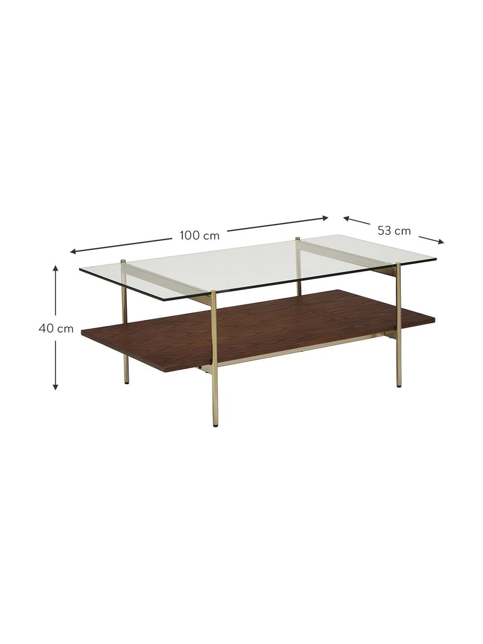 Stolik kawowy ze szklanym blatem Valentina, Blat: szkło, Stelaż: metal galwanizowany, Fornir z drewna jesionowego, brązowy lakierowany, S 100 x G 53 cm