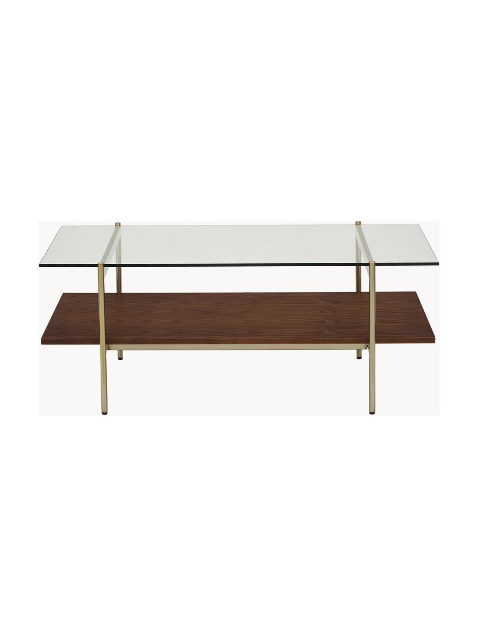 Salontafel Valentina met glazen tafelblad, Tafelblad: glas, Plank: MDF met essenhoutfineer, Frame: gegalvaniseerd metaal, Essenhoutfineer, bruin gelakt, B 100 x D 53 cm