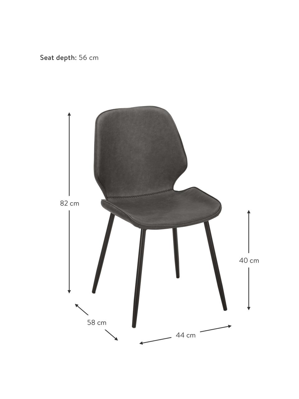 Kunstleder-Polsterstühle Louis, 2 Stück, Bezug: Kunstleder (65% Polyethyl, Beine: Metall, pulverbeschichtet, Kunstleder Dunkelgrau, B 44 x T 58 cm