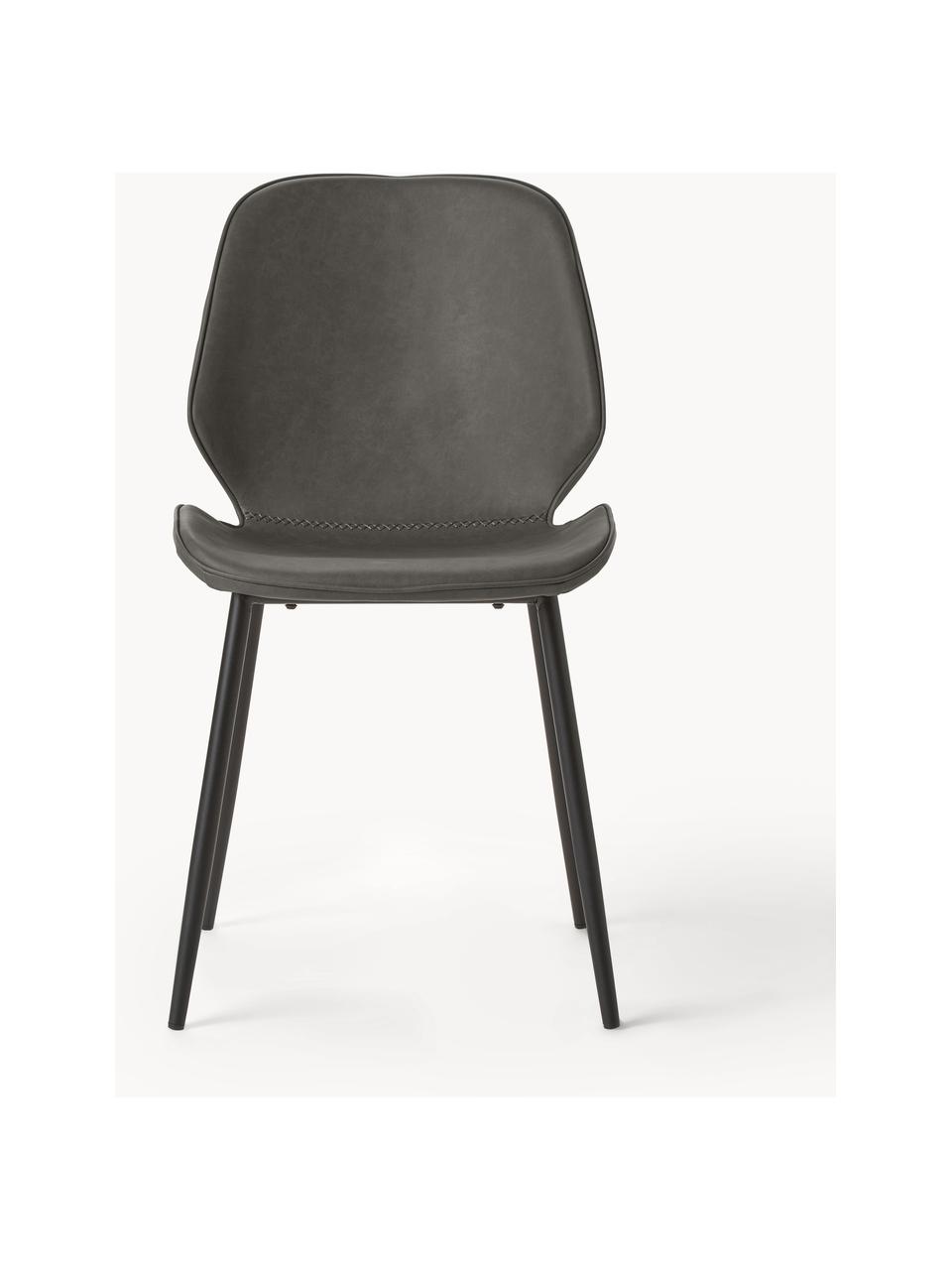 Kunstleren gestoffeerde stoelen Louis, 2 stuks, Bekleding: kunstleer (65% polyethyle, Poten: gepoedercoat metaal, Kunstleer donkergrijs, B 44 x D 58 cm