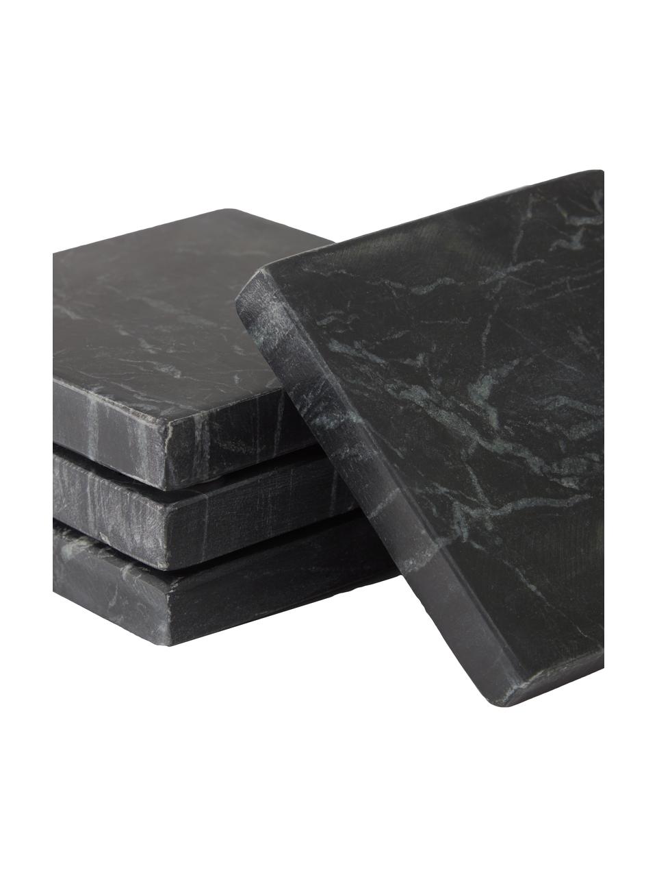 Vierkante marmeren onderzetters Johana in zwart, 4 stuks, Marmer, Zwart marmer, B 10 x H 10 cm