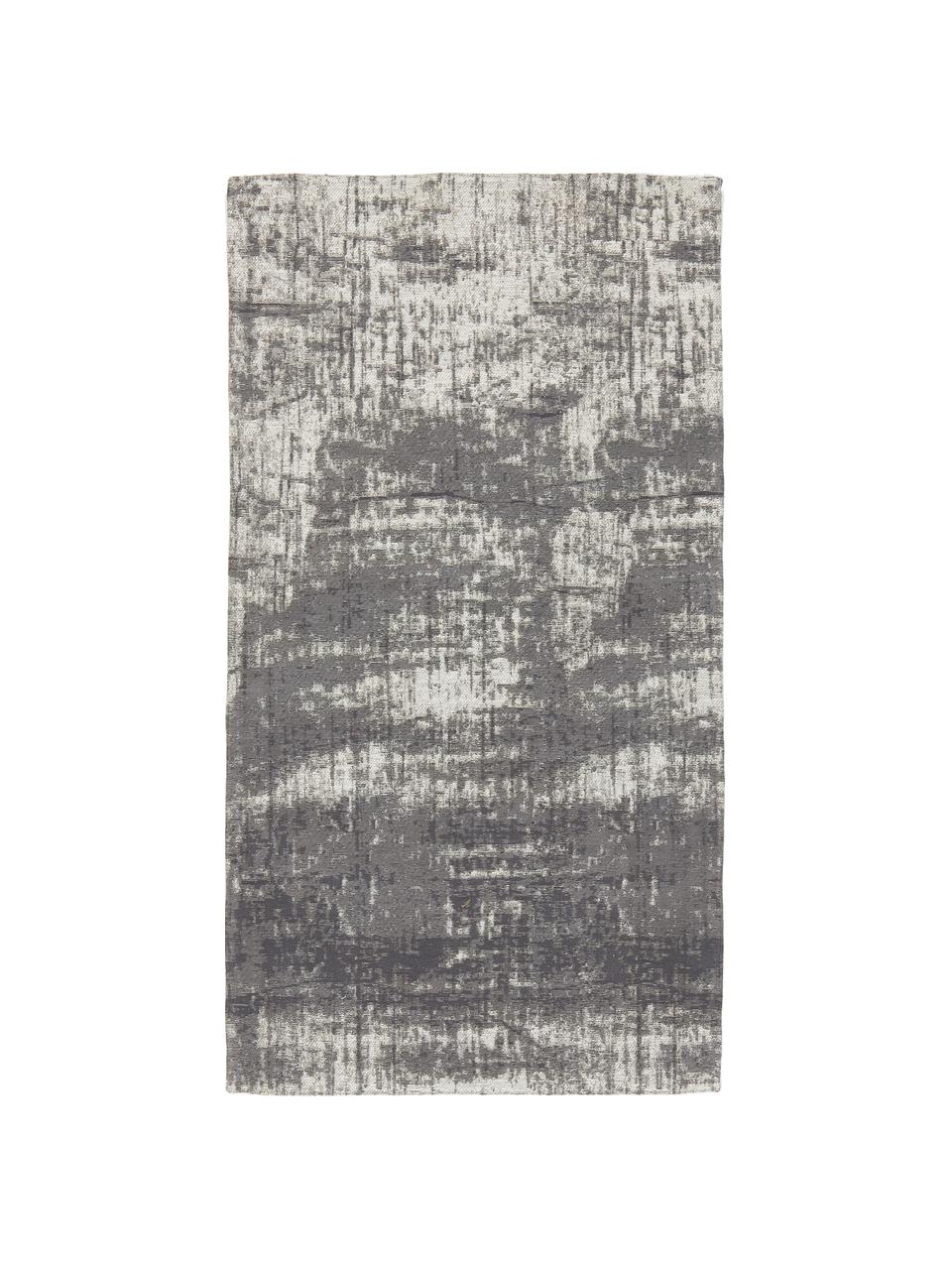 Handgewebter Baumwollteppich Luise, Flor: 100 % Baumwolle, Grautöne, B 80 x L 150 cm (Größe XS)