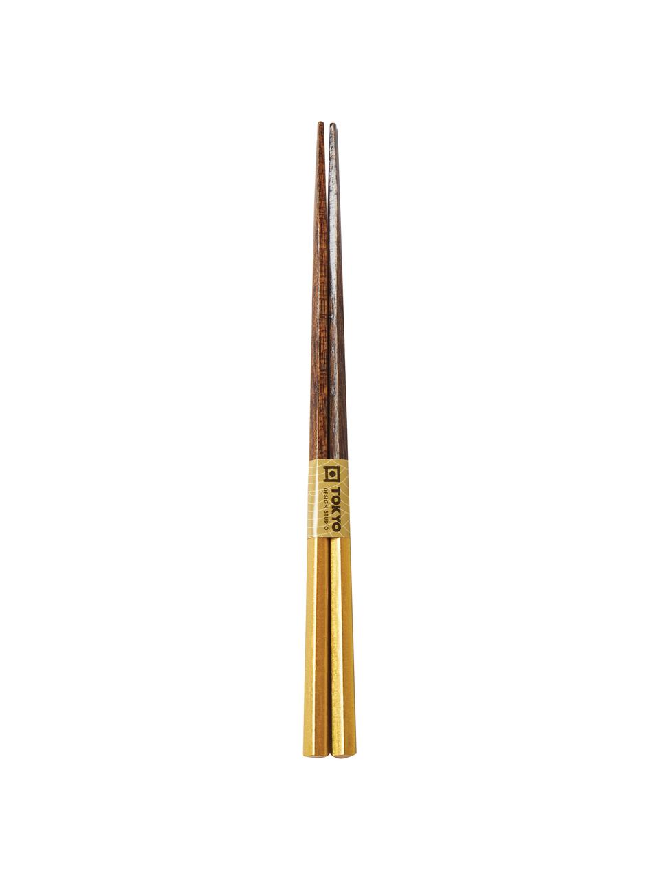 Drevené paličky Ereganto, 5 párov, Drevo, Hnedá, zlatá, D 23 cm