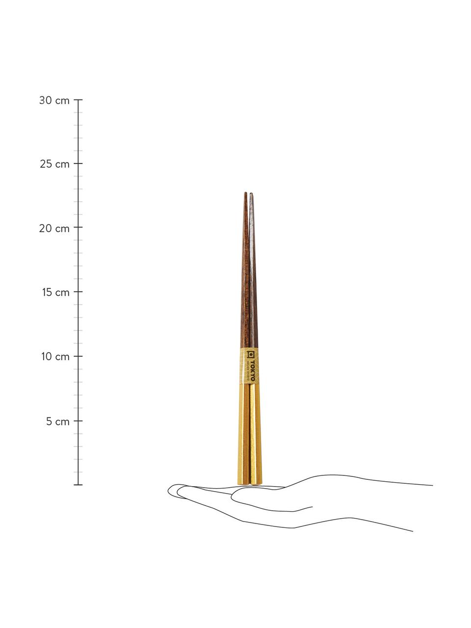 Holz-Essstäbchen Ereganto, 5 Paar, Holz, Braun, Goldfarben, L 23 cm