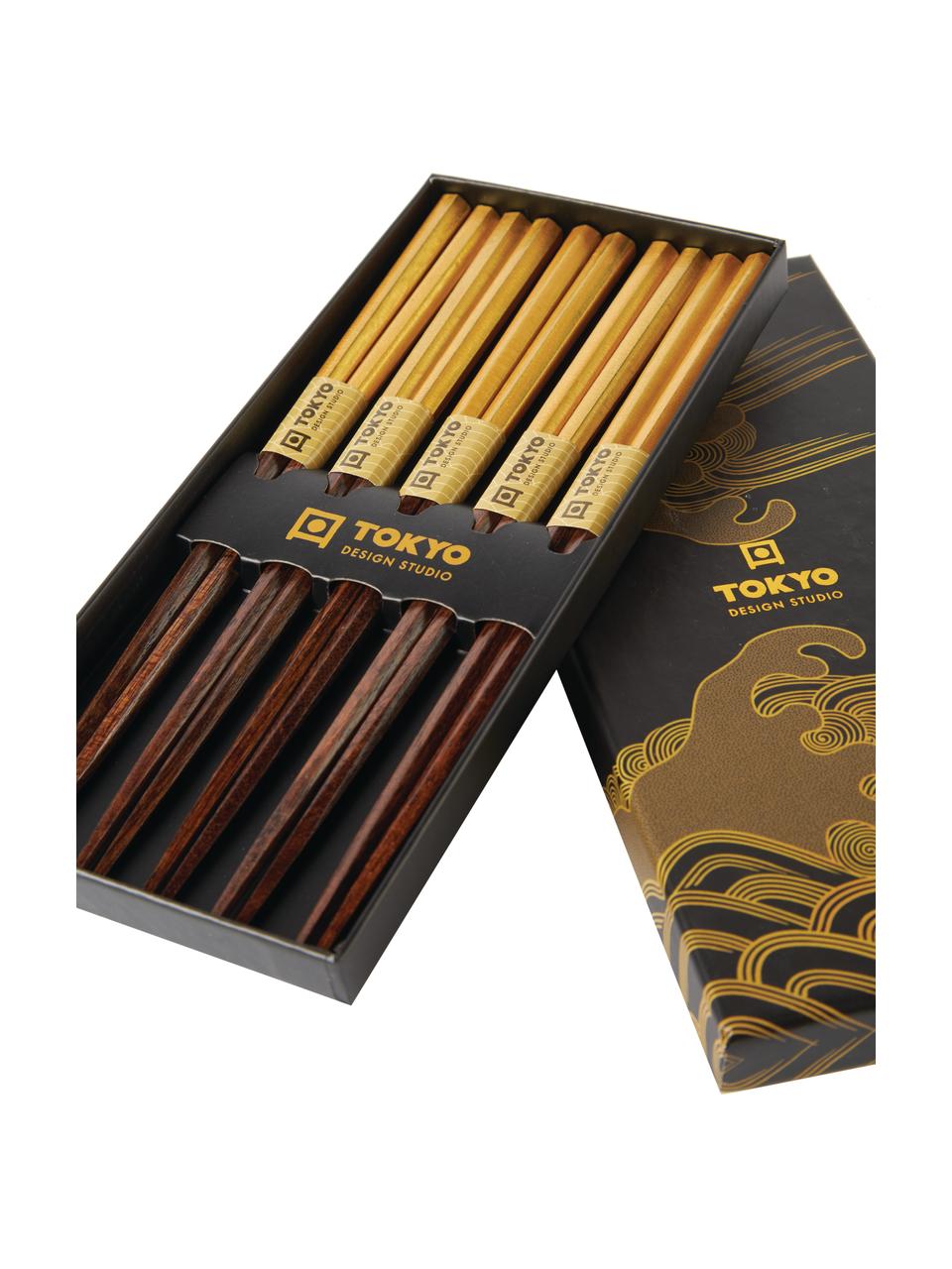 Palillos chinos de madera Ereganto, 5 pares, Madera, Marrón, dorado, L 23 cm