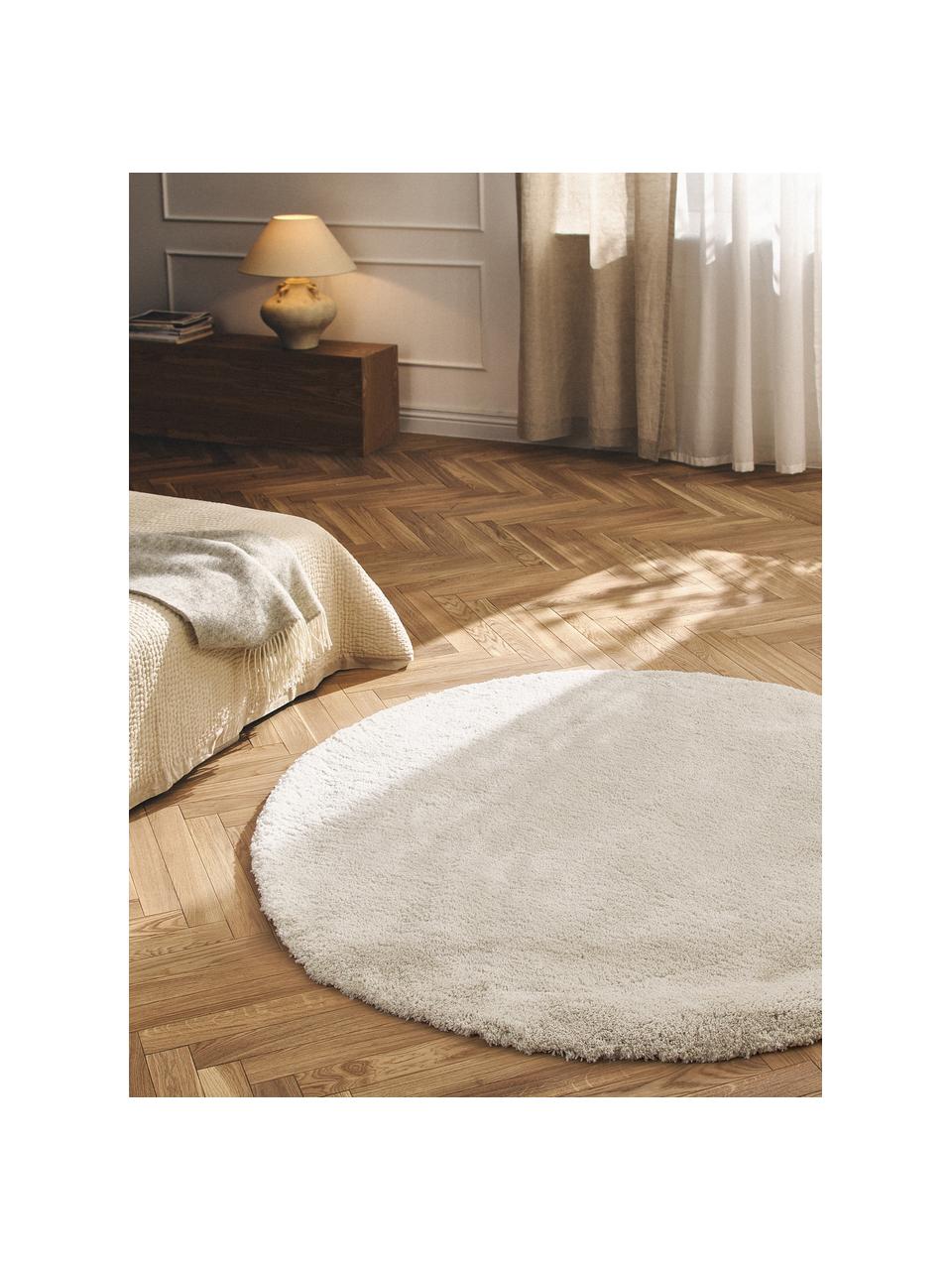 Flauschiger runder Hochflor-Teppich Leighton, Flor: Mikrofaser (100 % Polyest, Off White, Ø 120 cm (Größe S)