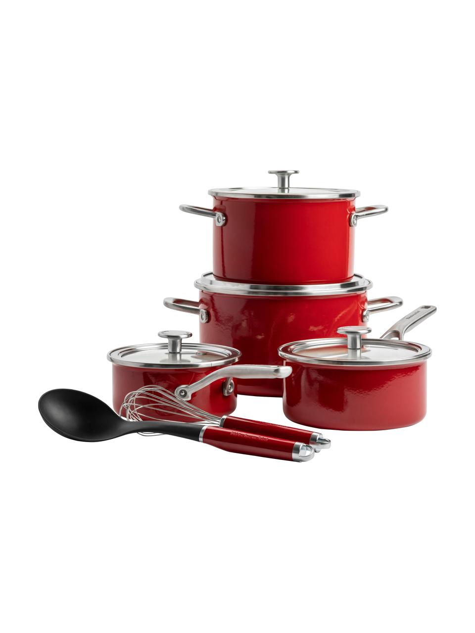 Komplet do gotowania KitchenAid, 10 elem., Ciemny czerwony, Komplet z różnymi rozmiarami