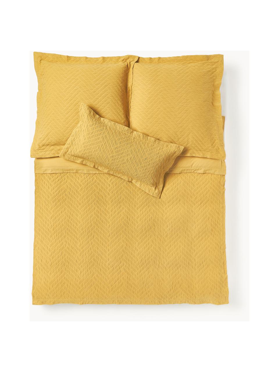 Housse de couette en coton avec surface texturée et ourlet Jonie, Jaune moutarde, larg. 200 x long. 200 cm