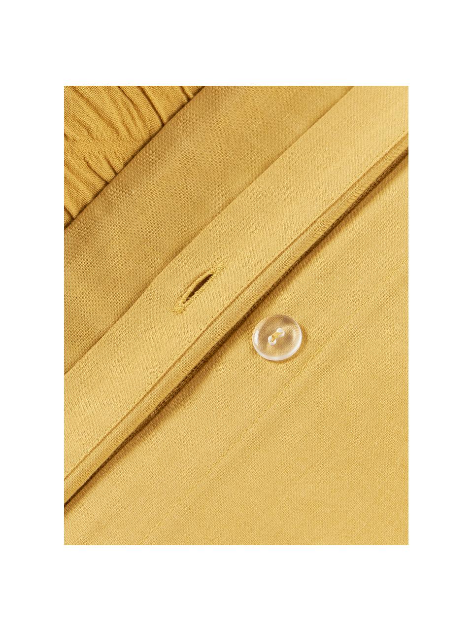 Housse de couette en coton avec surface texturée et ourlet Jonie, Jaune moutarde, larg. 200 x long. 200 cm
