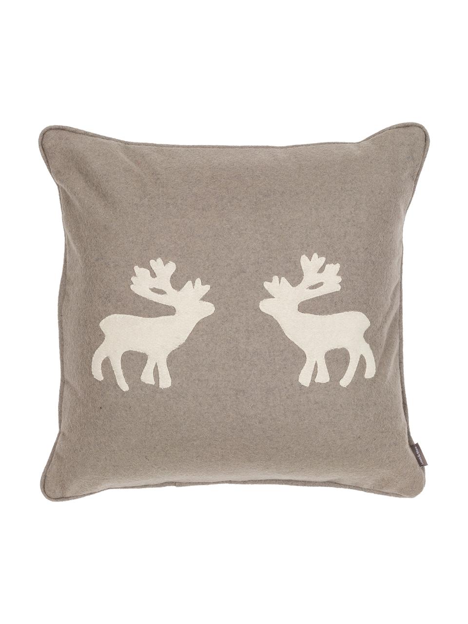 Cuscino in feltro di lana Sister Reindeer, Sabbia, bianco incrinato, Larg. 45 x Lung. 45 cm