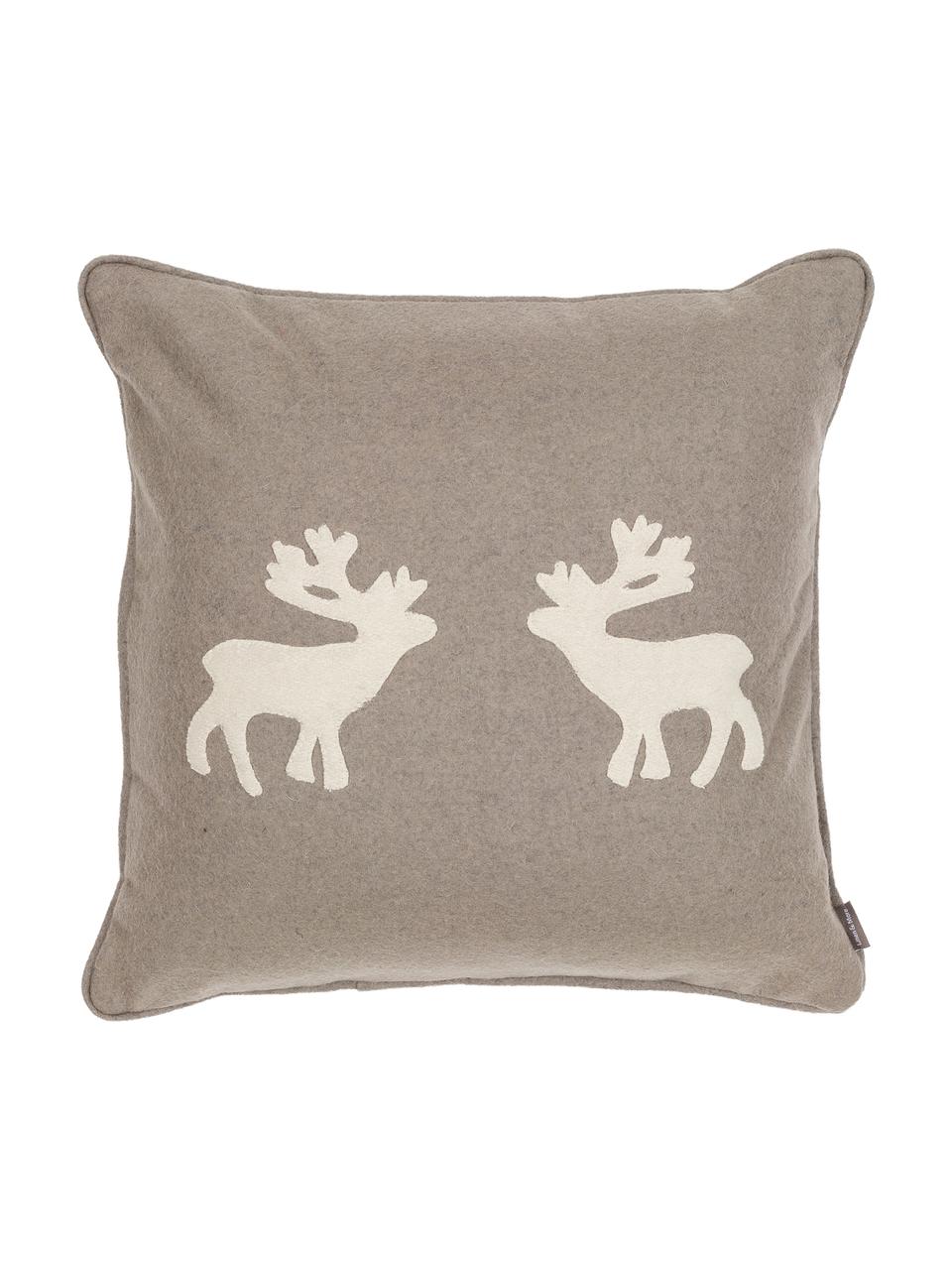 Wolvilt kussen Sister Reindeer in beige, met vulling, Zandkleurig, gebroken wit, 45 x 45 cm