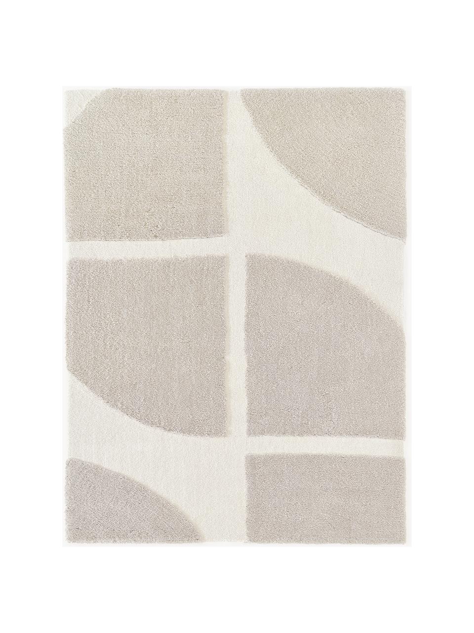 Flauschiger Hochflor-Teppich Jade mit erhabener Hoch-Tief-Struktur, 100 % Polyester, GRS-zertifiziert, Beige, Cremeweiss, B 120 x L 180 cm (Grösse S)