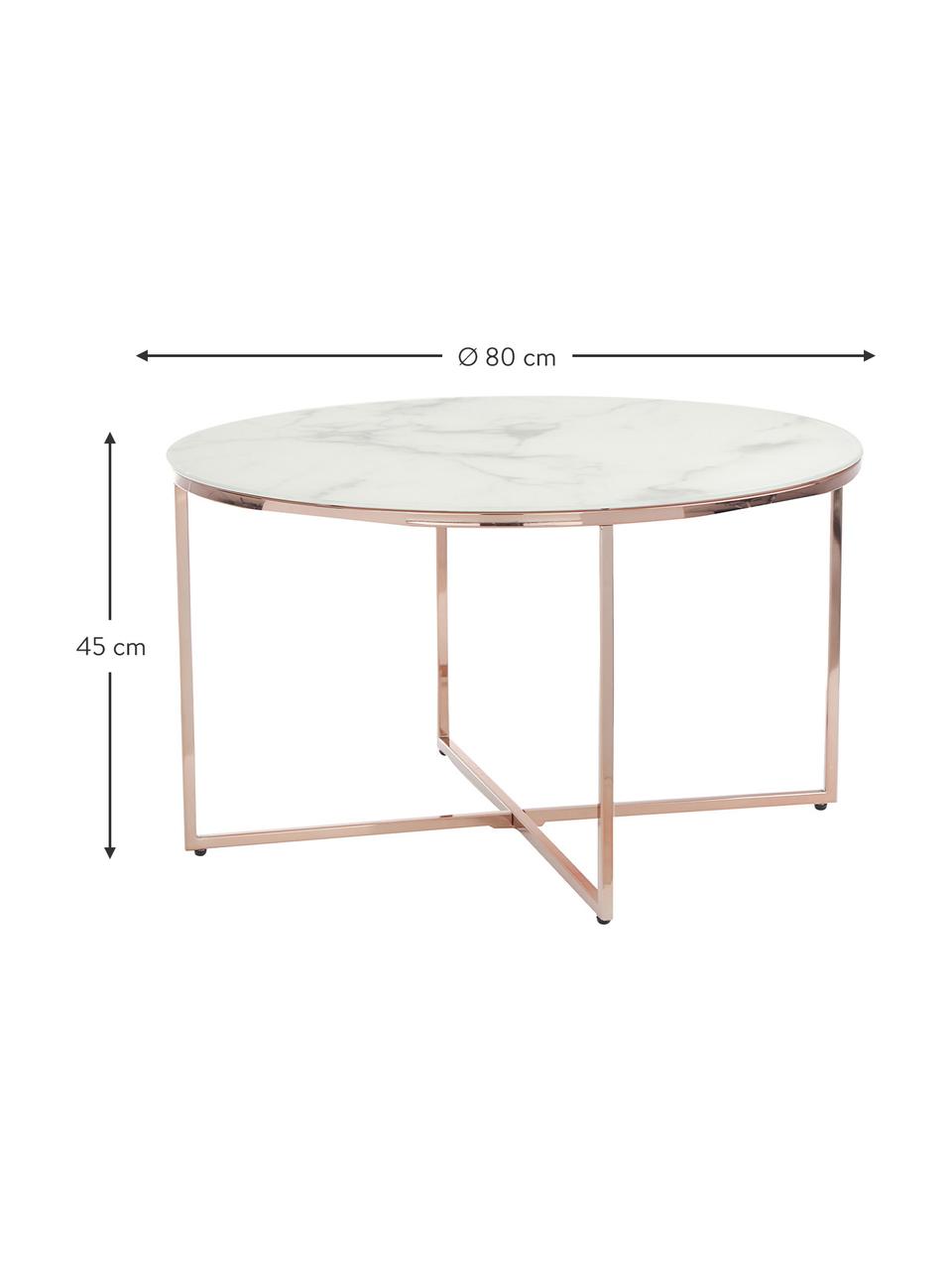 Table basse ronde verre aspect marbre Antigua, Blanc, marbré, couleur rose, Ø 80 x haut. 45 cm