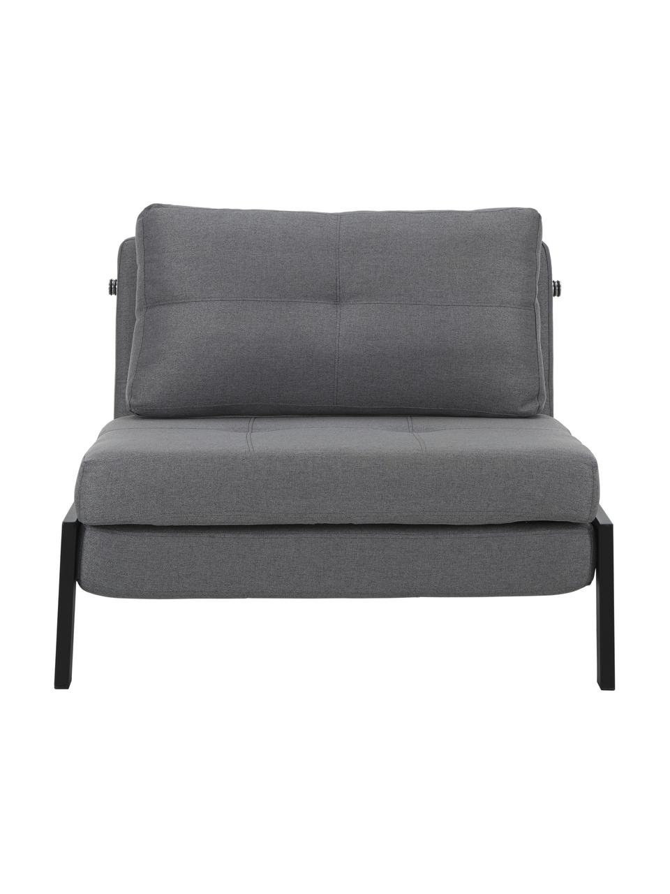 Slaapfauteuil Edward in donkergrijs met metalen poten, uitklapbaar, Bekleding: 100% polyester, Bekleding: donkergrijs Poten: mat zwart, B 96 x D 98 cm