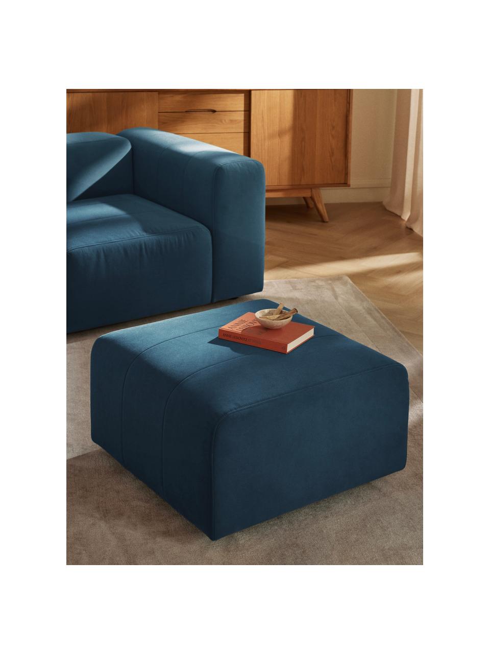 Reposapiés puf de terciopelo Lena, Tapizado: terciopelo (100% poliéste, Estructura: madera de pino, contracha, Patas: plástico., Terciopelo azul petróleo, An 76 x F 76 cm