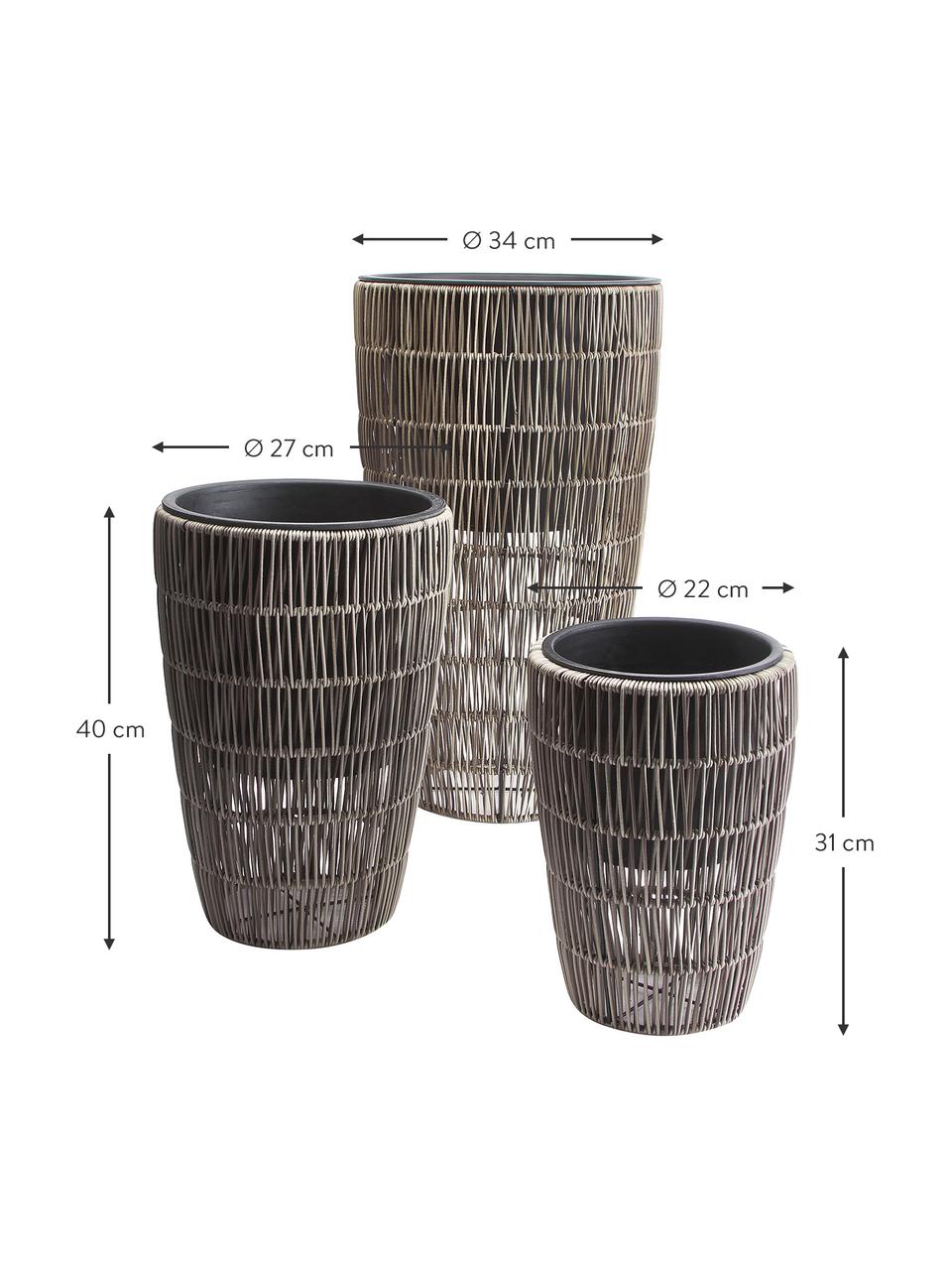 Cache-pots en rotin Lucian, 3 élém., Rotin, Brun, Lot de différentes tailles