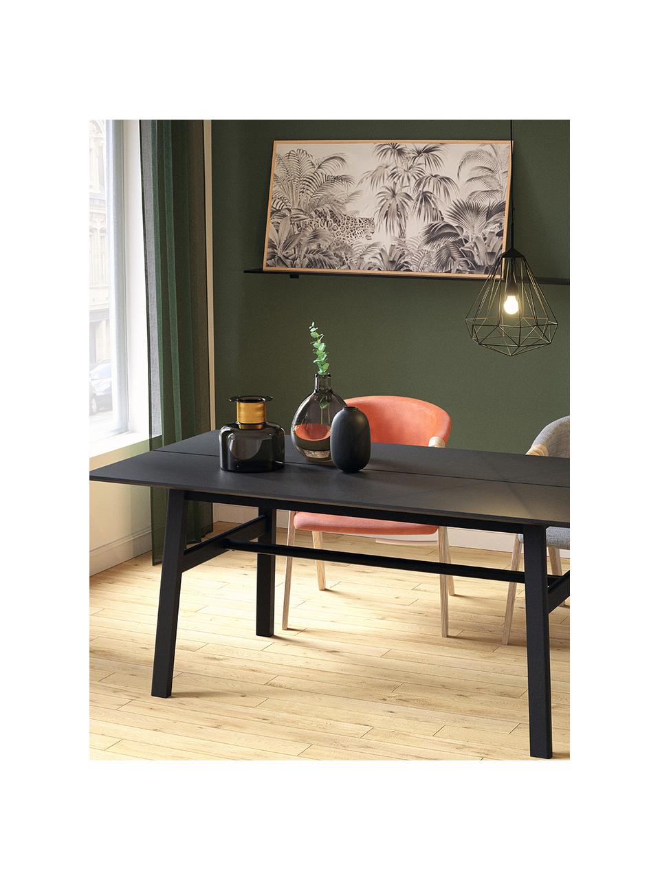 Table noire en bois Larson, Placage en bois de chêne, laqué noir