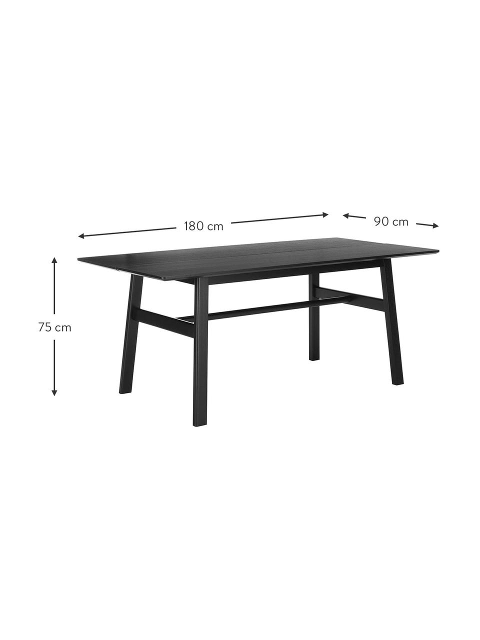 Table noire en bois Larson, Placage en bois de chêne, laqué noir