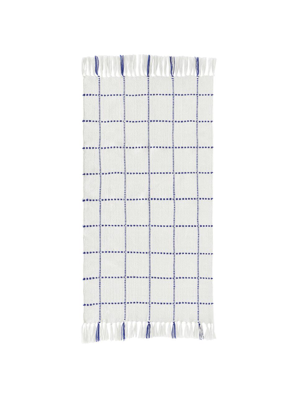 Koberec do interiéru/exteriéru so strapcami Prague, 100% polyester s certifikátom GRS 
Materiál použitý v tomto produkte bol testovaný na škodlivé látky a certifikovaný podľa STANDARD 100 od OEKO-TEX®, 11-62055, Shirley., Biela, modrá, Š 80 x D 150 cm (veľkosť XS)
