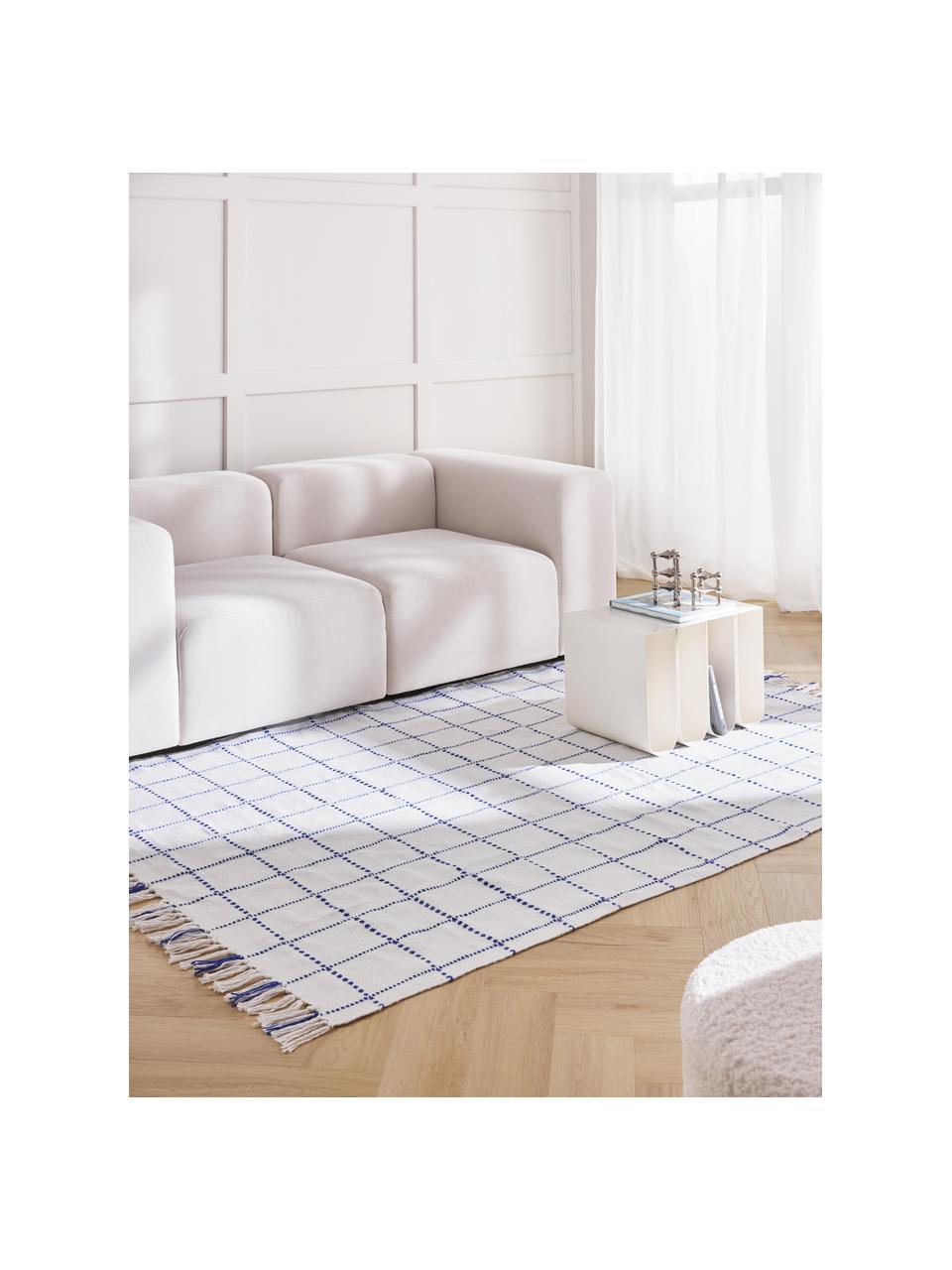 Tapis d'extérieur à franges Prague, 100 % polyester, certifié GRS

Le matériau est certifié STANDARD 100 OEKO-TEX®, 11-62055, Shirley, Blanc, bleu, larg. 80 x long. 150 cm (taille XS)