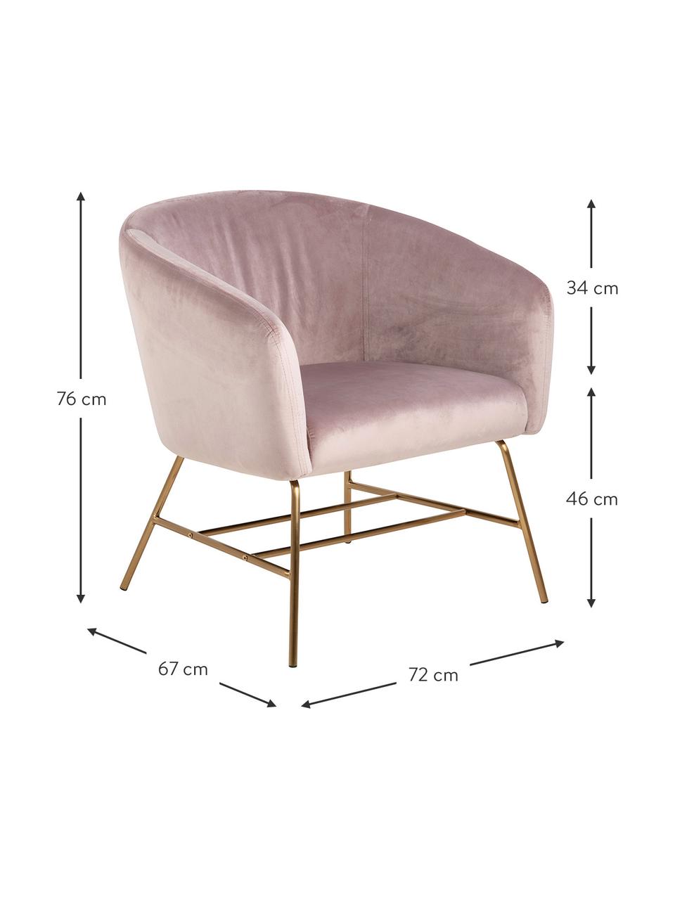 Moderner Samt-Cocktailsessel Ramsey in Rosa, Bezug: Polyestersamt Der hochwer, Beine: Metall, lackiert, Samt Rosa, B 72 x T 67 cm