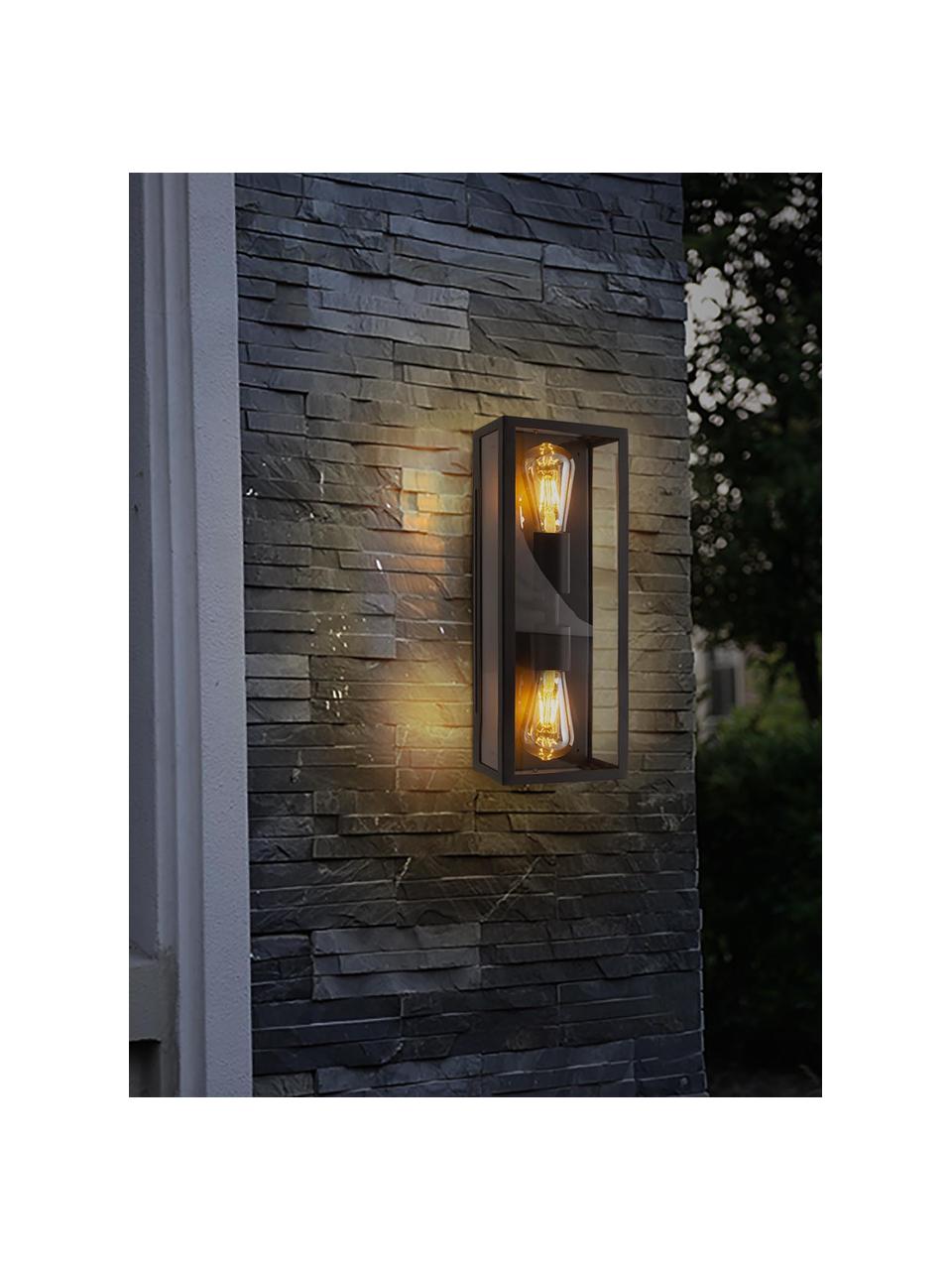 Outdoor wandlamp Ayla in industrieel design, Lampenkap: glas, Zwart, B 16 cm, H 44 cm