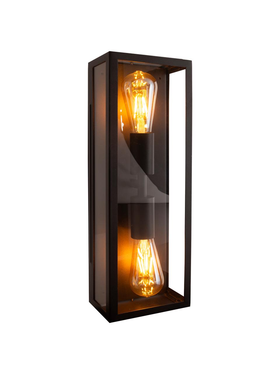 Outdoor wandlamp Ayla in industrieel design, Lampenkap: glas, Zwart, B 16 cm, H 44 cm