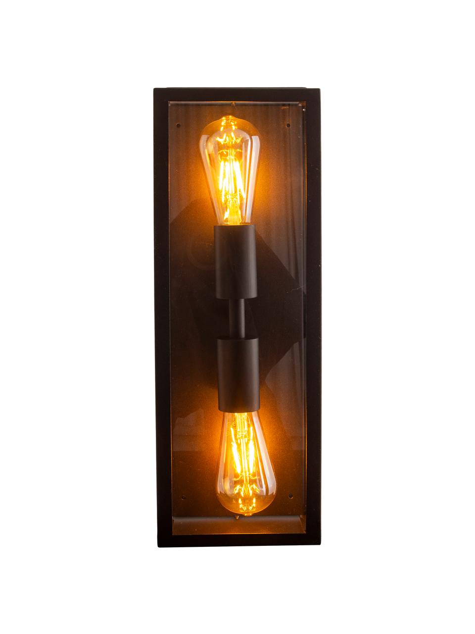 Outdoor wandlamp Ayla in industrieel design, Lampenkap: glas, Zwart, B 16 cm, H 44 cm