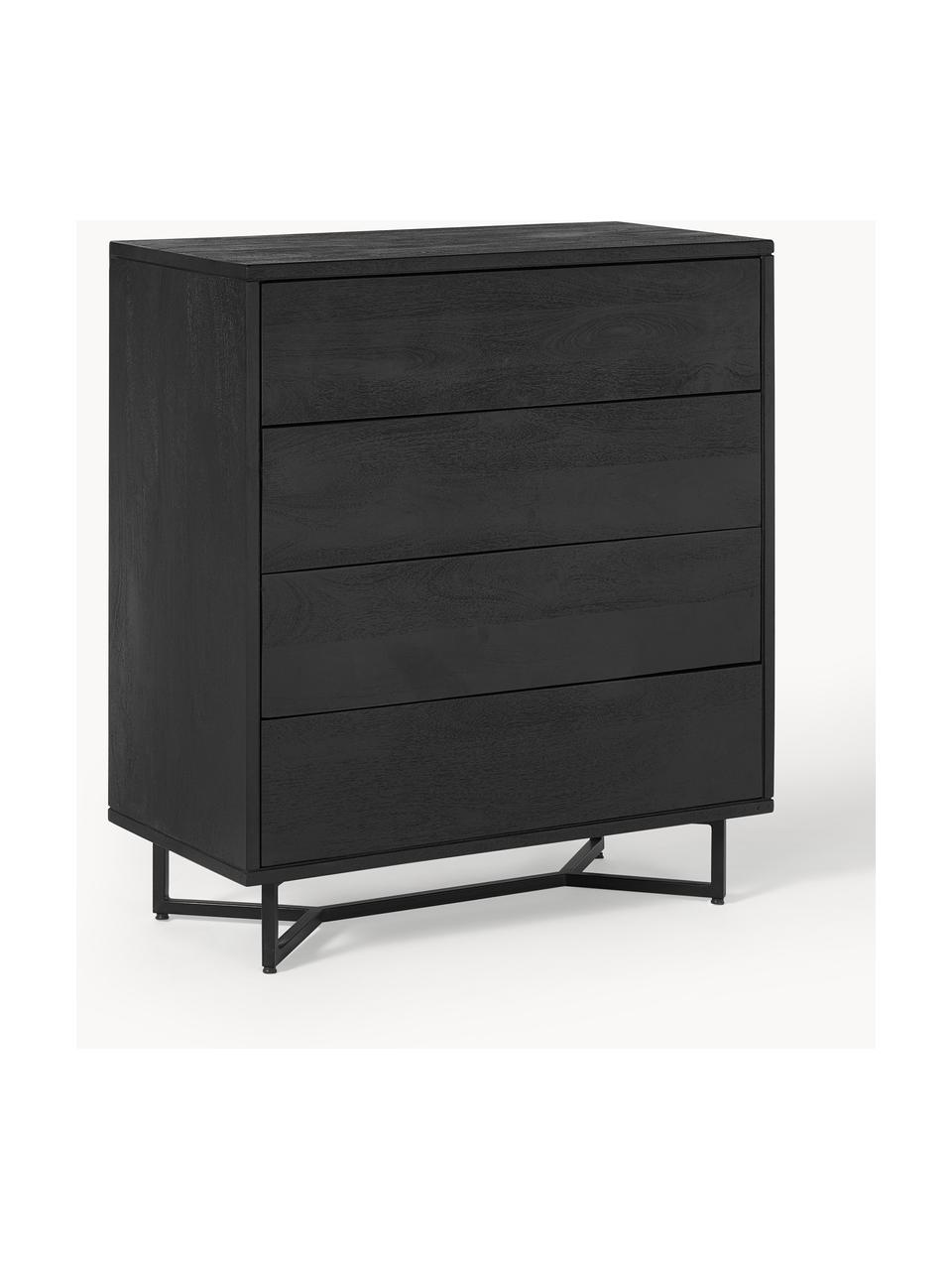 Cassettiera in legno di mango Luca, Struttura: metallo rivestito, Legno di mango laccato nero, nero, Larg. 90 x Alt. 100 cm