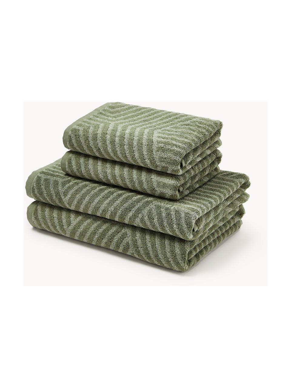 Lot de serviettes de bain Fatu, tailles variées, 100 % coton
Grammage intermédiaire, 470 g/m²

Le matériau est certifié STANDARD 100 OEKO-TEX®, 3883CIT, CITEVE, Vert olive, Lot de différentes tailles (serviette invité, serviette de toilette et drap de b