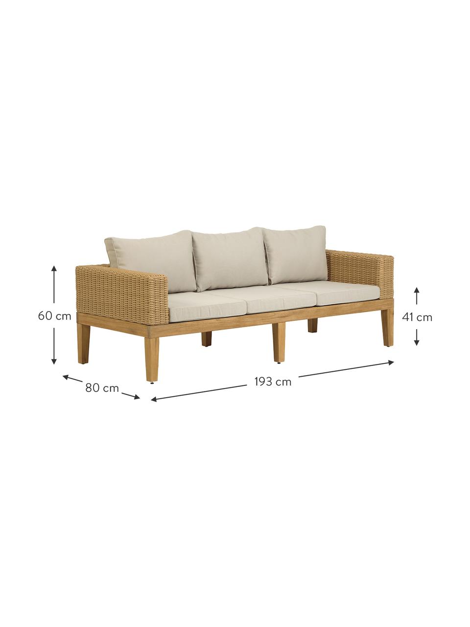 Sofa ogrodowa Giana (3-osobowa), Nogi: drewno akacjowe, Brązowy, S 193 x G 80 cm