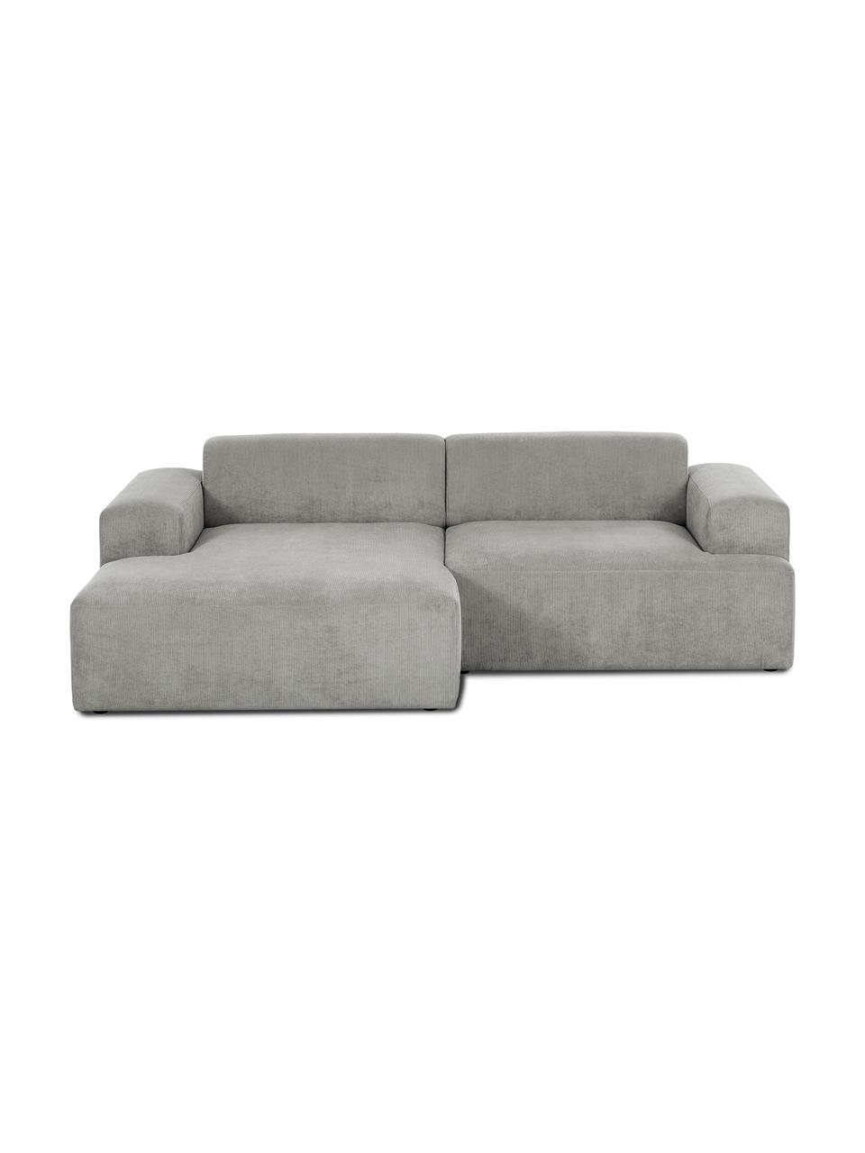 Sofa narożna ze sztruksu Melva (3-osobowa), Tapicerka: sztruks (92% poliester, 8, Nogi: drewno sosnowe Nogi znajd, Sztruks szary, S 240 x G 144 cm