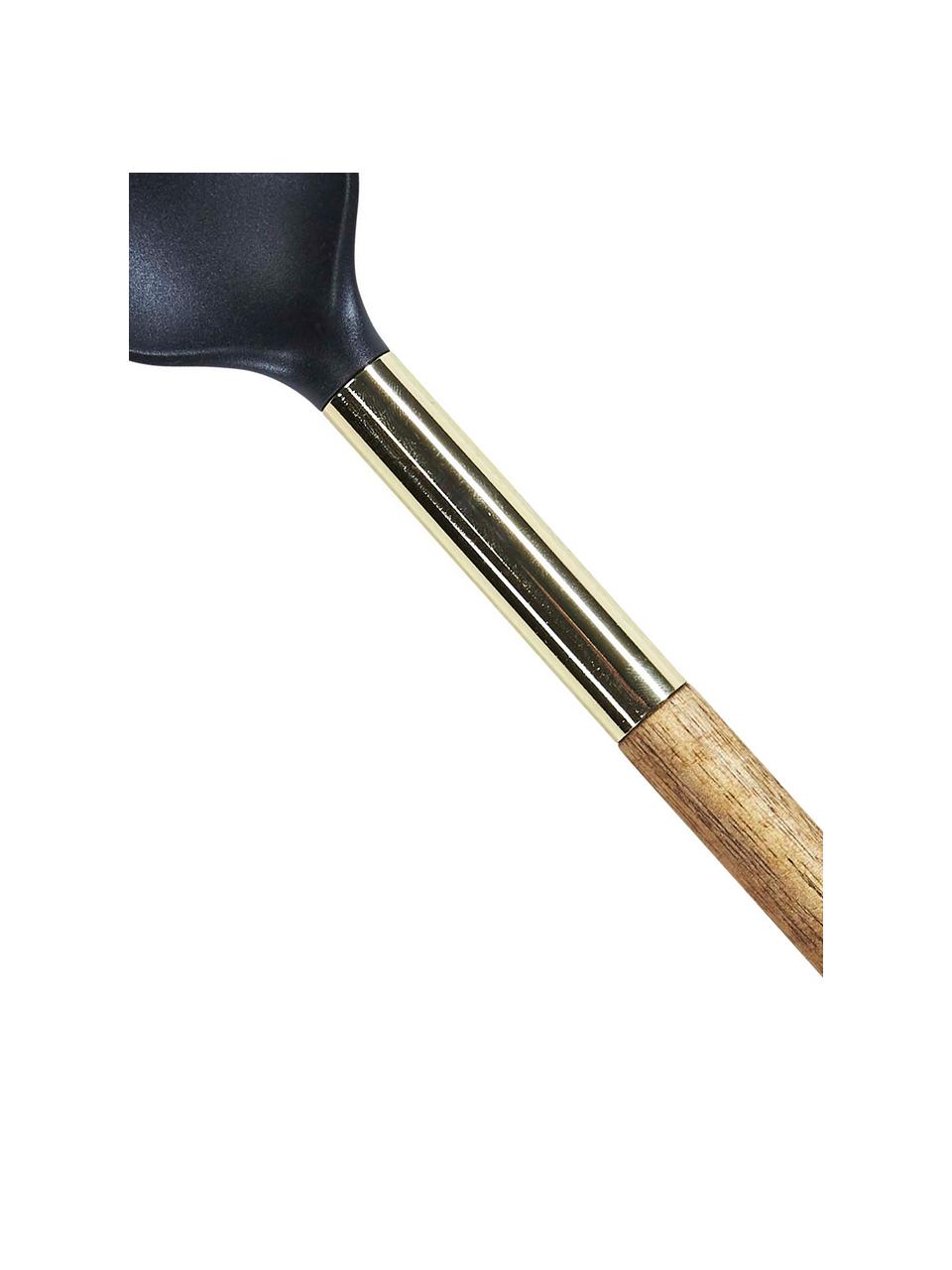 Cuchara para servir Lula, Madera de acacia, plástico, Madera de acacia, latón, negro, L 34 cm