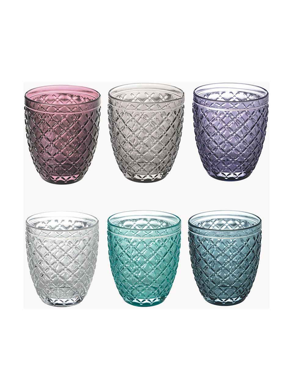 Wassergläser Castle, 6er-Set, Glas, Türkistöne, Lilatöne, Ø 8 x H 10 cm