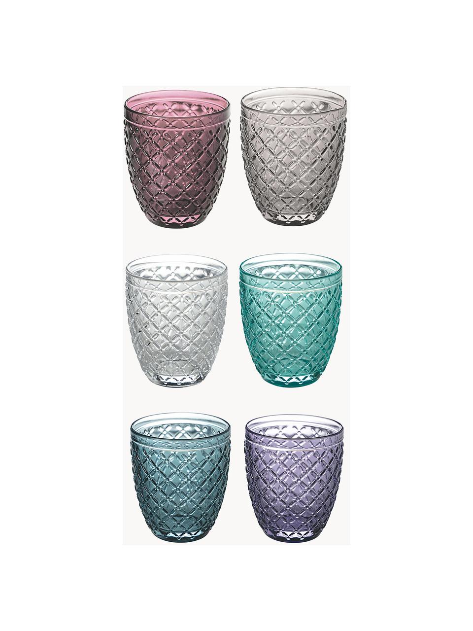 Set di 6 bicchieri acqua Rombi, Vetro, Tonalità viola e turchese, trasparenti, Ø 8 x Alt. 10 cm, 350 ml