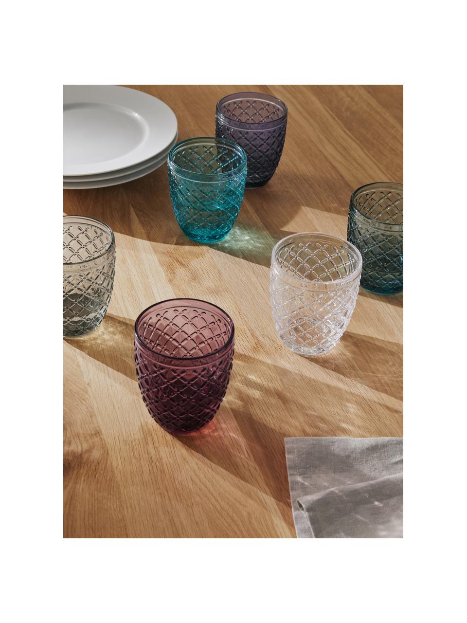 Wassergläser Rombi, 6er-Set, Glas, Lila- und Türkistöne, transparent, Ø 8 x H 10 cm, 350 ml