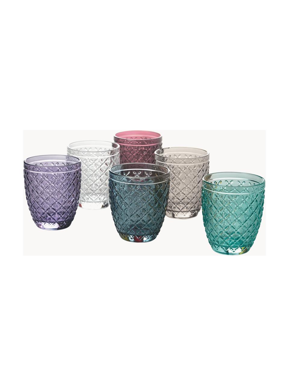 Set di 6 bicchieri acqua Rombi, Vetro, Tonalità viola e turchese, trasparenti, Ø 8 x Alt. 10 cm, 350 ml