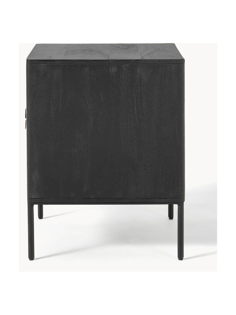 Mesita de noche de madera de mango June, con cajones, Estructura: madera de mango maciza ba, Patas: metal con pintura en polv, Negro, madera de mango, beige, An 55 x Al 50 cm