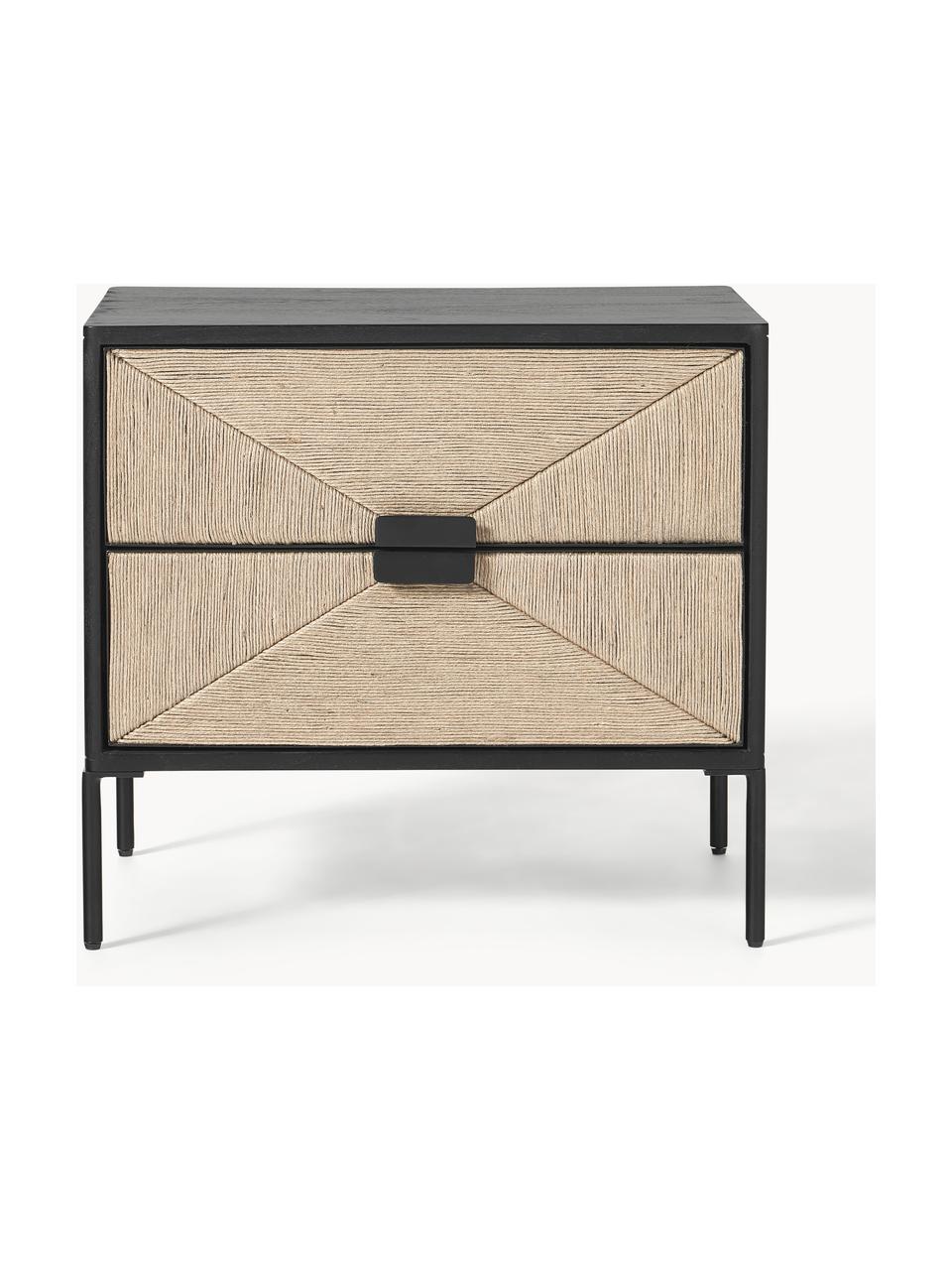 Comodino in legno di mango massiccio con cassetti June, Piedini: metallo verniciato a polv, Nero, legno di mango, Larg. 55 x Alt. 50 cm