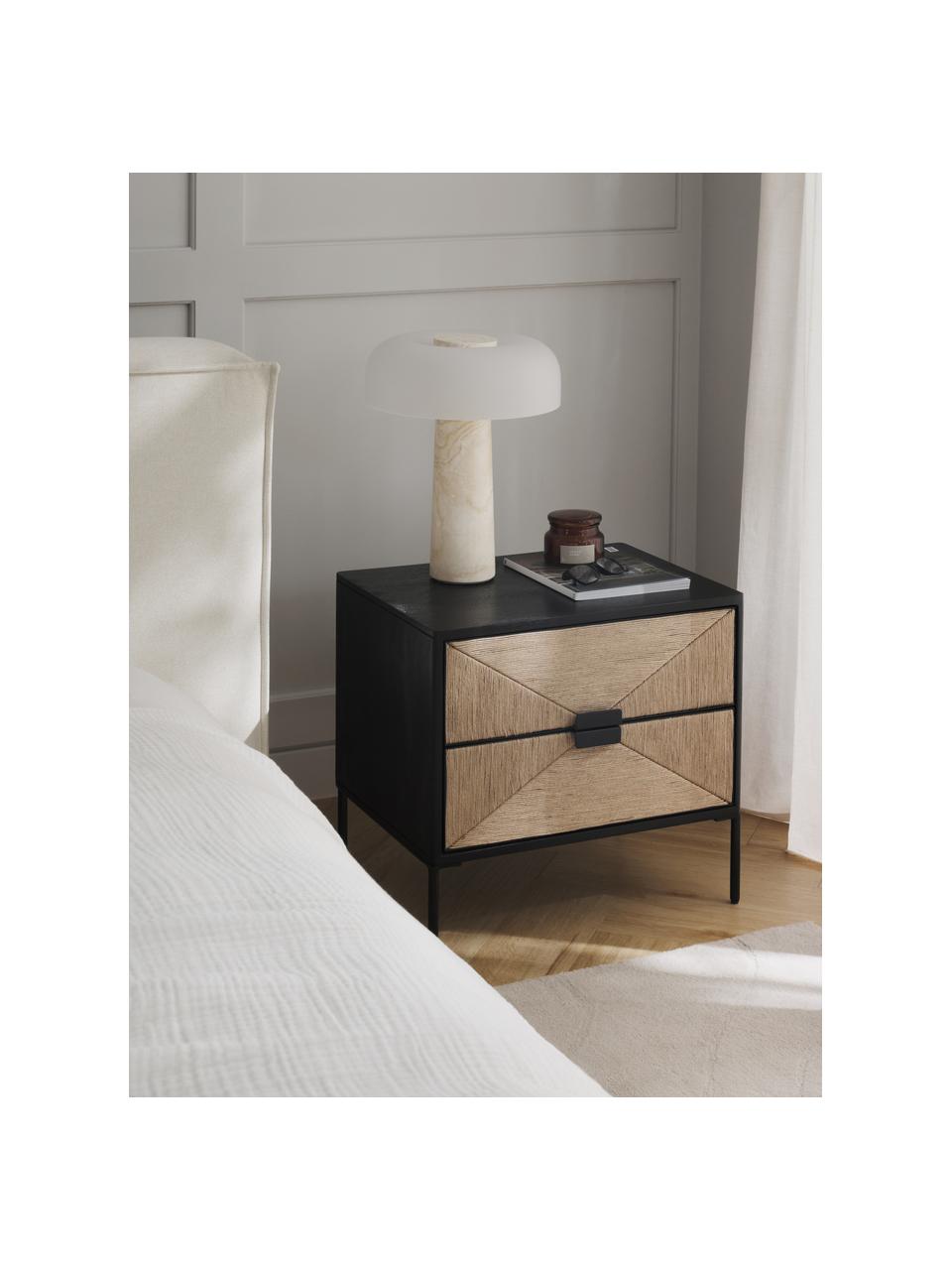 Nachttisch June mit Schubladen aus massivem Mangoholz, Korpus: Massives Mangoholz, lacki, Mangoholz, schwarz lackiert, Beige, B 55 x H 50 cm