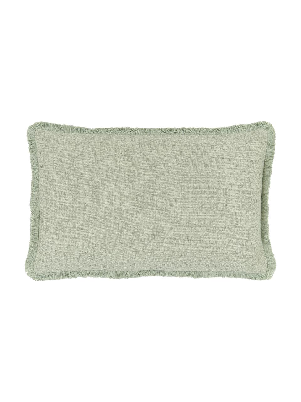 Housse de coussin vert menthe à finition frangée Lorel, Vert