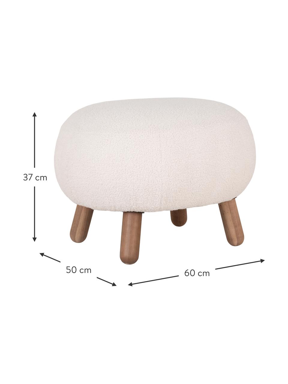 Reposapiés puf de borreguillo Savona, Tapizado: Bouclé (100% poliéster) A, Patas: madera de pino barnizada, Borreguillo Off White, madera de pino, An 60 x Al 37 cm